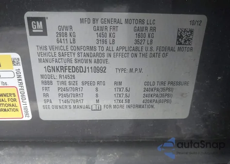 2013 Chevrolet Traverse Ls from USA, damaged, VIN 1GNKRFED6DJ110992